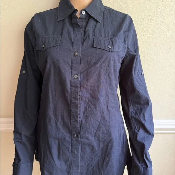 Converse button up Women's Navy Button-Up Shirt size large - Picture 10 of 10